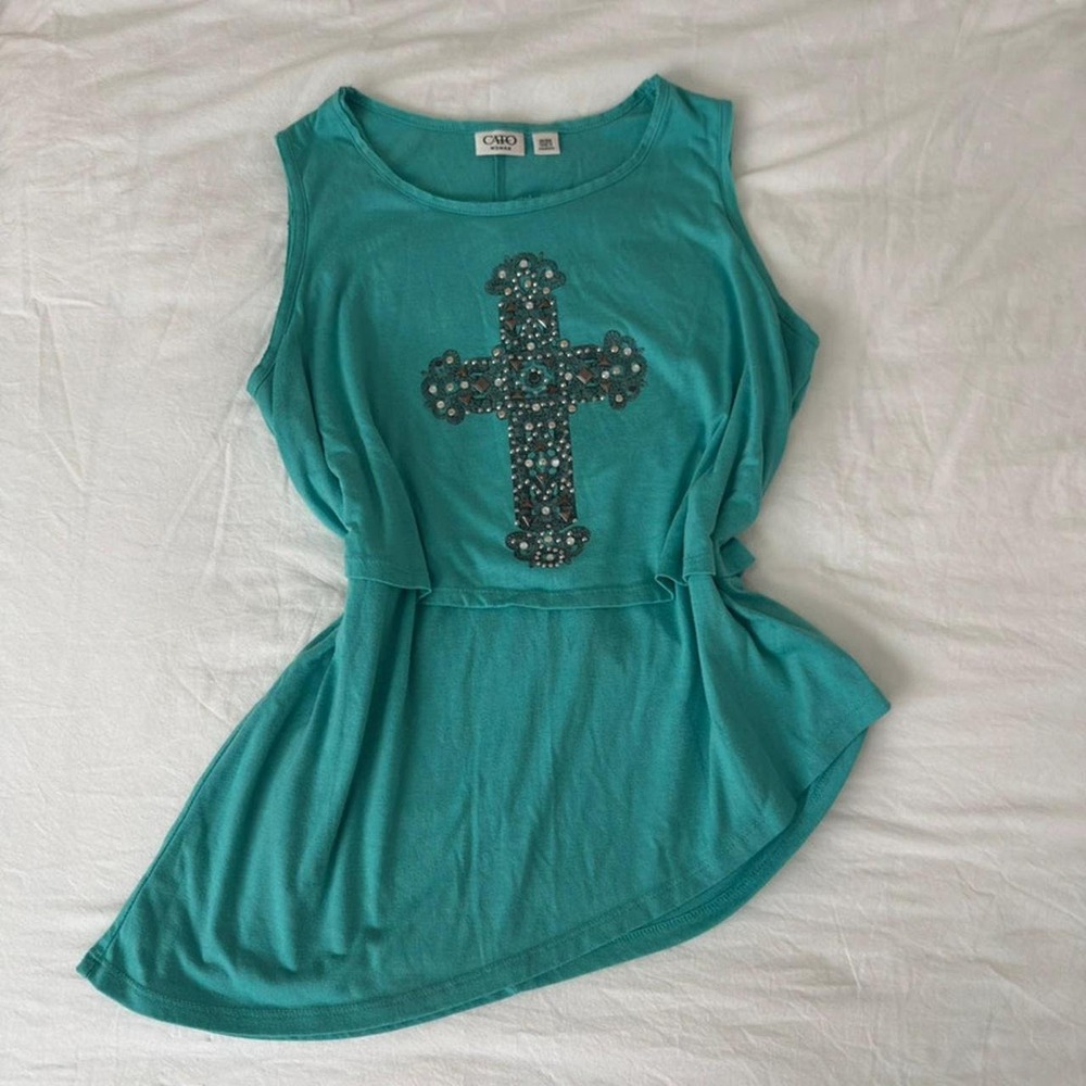 y2k Cato Asymmetrical Beaded Cross Tank